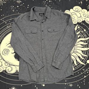Brixton Shirt Men's Large Gray Button Up Flannel Spell-Out Streetwear Casual